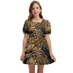 Fantasy Dragon Pentagram Kids  Short Sleeve Dolly Dress by Cowasu