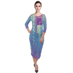 Non-seamless-pattern-background Quarter Sleeve Midi Velour Bodycon Dress
