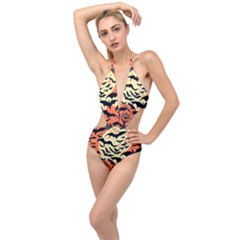 Bat Pattern Plunging Cut Out Swimsuit by Valentinaart