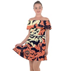 Bat Pattern Off Shoulder Velour Dress by Valentinaart