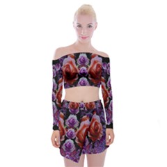 Night So Peaceful In The World Of Roses Off Shoulder Top With Mini Skirt Set