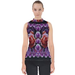 Night So Peaceful In The World Of Roses Mock Neck Shell Top