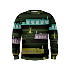 Narrow-boats-scene-pattern Kids  Sweatshirt