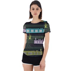 Narrow-boats-scene-pattern Back Cut Out Sport T-shirt by Cowasu