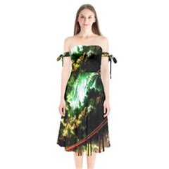 Science-fiction-forward-futuristic Shoulder Tie Bardot Midi Dress by Cowasu