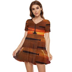 Science-fiction-digital-illustration Tiered Short Sleeve Babydoll Dress by Cowasu