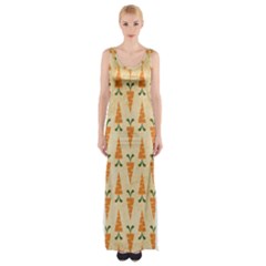 Patter-carrot-pattern-carrot-print Thigh Split Maxi Dress