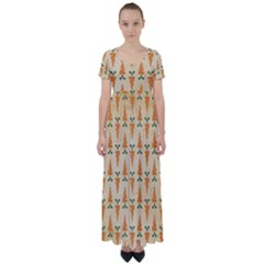 Patter-carrot-pattern-carrot-print High Waist Short Sleeve Maxi Dress