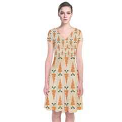Patter-carrot-pattern-carrot-print Short Sleeve Front Wrap Dress