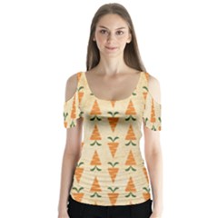Patter-carrot-pattern-carrot-print Butterfly Sleeve Cutout T-Shirt 