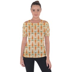 Patter-carrot-pattern-carrot-print Shoulder Cut Out Short Sleeve Top