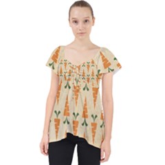 Patter-carrot-pattern-carrot-print Lace Front Dolly Top by Cowasu