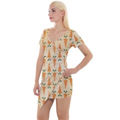 Patter-carrot-pattern-carrot-print Short Sleeve Asymmetric Mini Dress