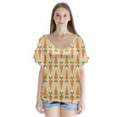 Patter-carrot-pattern-carrot-print V-Neck Flutter Sleeve Top