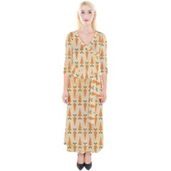 Patter-carrot-pattern-carrot-print Quarter Sleeve Wrap Maxi Dress