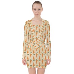 Patter-carrot-pattern-carrot-print V-neck Bodycon Long Sleeve Dress