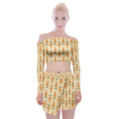 Patter-carrot-pattern-carrot-print Off Shoulder Top with Mini Skirt Set