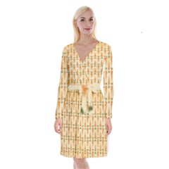 Patter-carrot-pattern-carrot-print Long Sleeve Velvet Front Wrap Dress by Cowasu