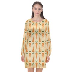 Patter-carrot-pattern-carrot-print Long Sleeve Chiffon Shift Dress 