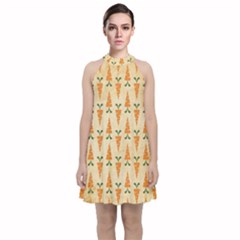 Patter-carrot-pattern-carrot-print Velvet Halter Neckline Dress 
