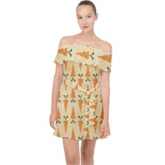 Patter-carrot-pattern-carrot-print Off Shoulder Chiffon Dress