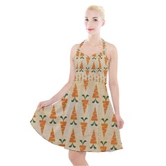 Patter-carrot-pattern-carrot-print Halter Party Swing Dress 