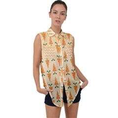 Patter-carrot-pattern-carrot-print Sleeveless Chiffon Button Shirt