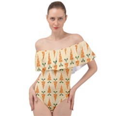 Patter-carrot-pattern-carrot-print Off Shoulder Velour Bodysuit 