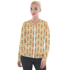 Patter-carrot-pattern-carrot-print Velvet Zip Up Jacket
