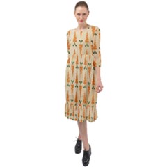 Patter-carrot-pattern-carrot-print Ruffle End Midi Chiffon Dress