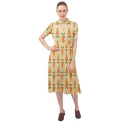 Patter-carrot-pattern-carrot-print Keyhole Neckline Chiffon Dress