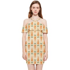 Patter-carrot-pattern-carrot-print Shoulder Frill Bodycon Summer Dress