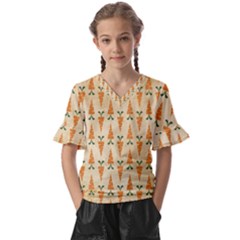 Patter-carrot-pattern-carrot-print Kids  V-Neck Horn Sleeve Blouse