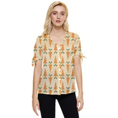 Patter-carrot-pattern-carrot-print Bow Sleeve Button Up Top by Cowasu
