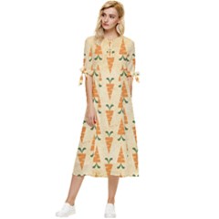 Patter-carrot-pattern-carrot-print Bow Sleeve Chiffon Midi Dress