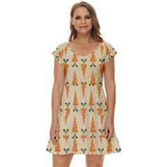 Patter-carrot-pattern-carrot-print Short Sleeve Tiered Mini Dress by Cowasu