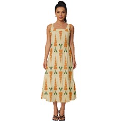 Patter-carrot-pattern-carrot-print Square Neckline Tiered Midi Dress