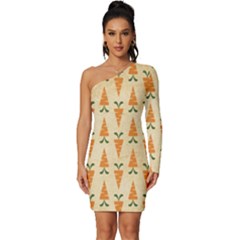 Patter-carrot-pattern-carrot-print Long Sleeve One Shoulder Mini Dress