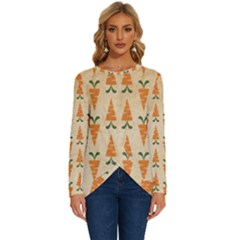 Patter-carrot-pattern-carrot-print Long Sleeve Crew Neck Pullover Top
