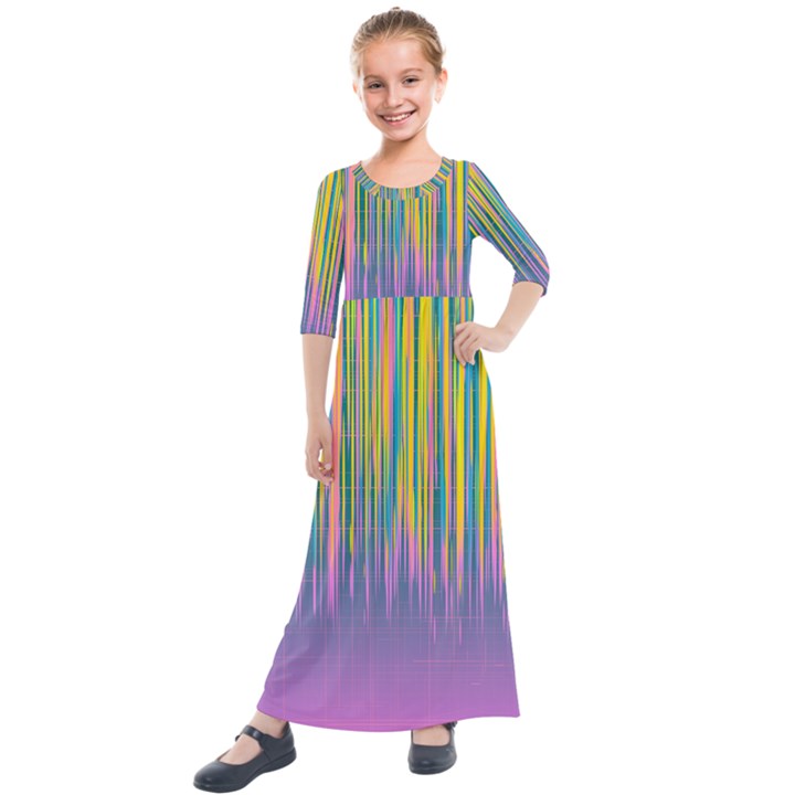 Background-colorful-texture-bright Kids  Quarter Sleeve Maxi Dress