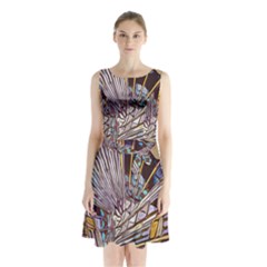 Abstract-drawing-design-modern Sleeveless Waist Tie Chiffon Dress by Cowasu