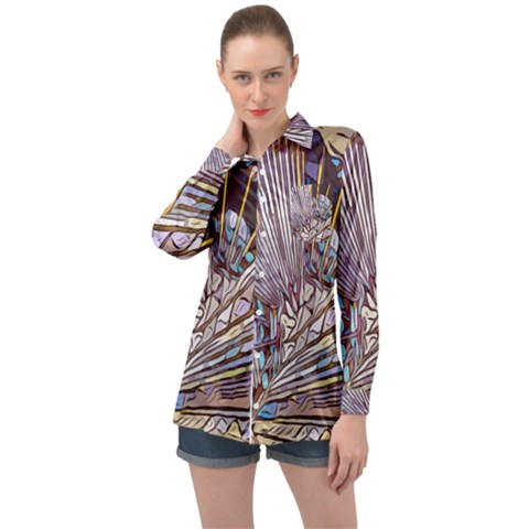 Abstract-drawing-design-modern Long Sleeve Satin Shirt by Cowasu