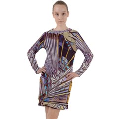 Abstract-drawing-design-modern Long Sleeve Hoodie Dress by Cowasu