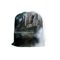 Sea-island-castle-landscape Drawstring Pouch (large) by Cowasu