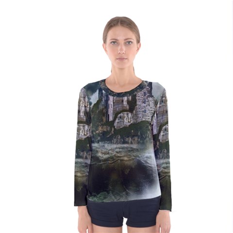 Sea-island-castle-landscape Women s Long Sleeve T-shirt by Cowasu