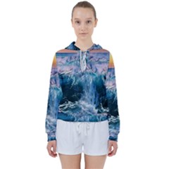 Sea-waves-ocean-water-beach-surf Women s Tie Up Sweat by Cowasu