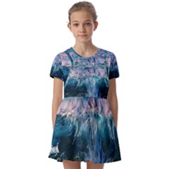 Sea-waves-ocean-water-beach-surf Kids  Short Sleeve Pinafore Style Dress by Cowasu