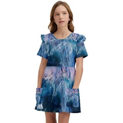 Sea-waves-ocean-water-beach-surf Kids  Frilly Sleeves Pocket Dress by Cowasu