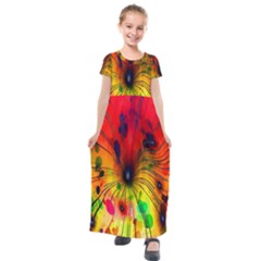 Color-background-structure-lines Kids  Short Sleeve Maxi Dress by Cowasu