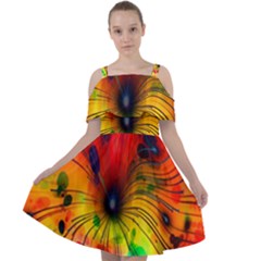 Color-background-structure-lines Cut Out Shoulders Chiffon Dress by Cowasu